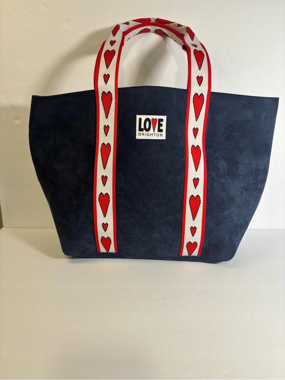 Brighton Velveteen LOVE Navy Blue Tote Bag Red Heart Straps